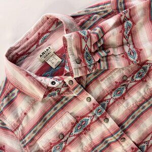 Ariat REAL Western Shirt XL Women's Kaycee Aztec Stripe Button Front Southwest